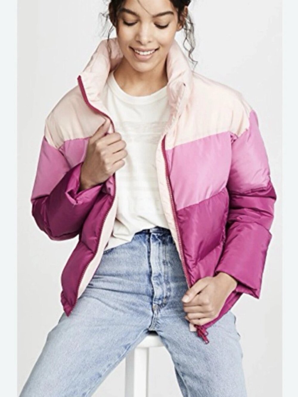 Rebecca Minkoff Rosie Color-Blocked Pink Puffer Jacket